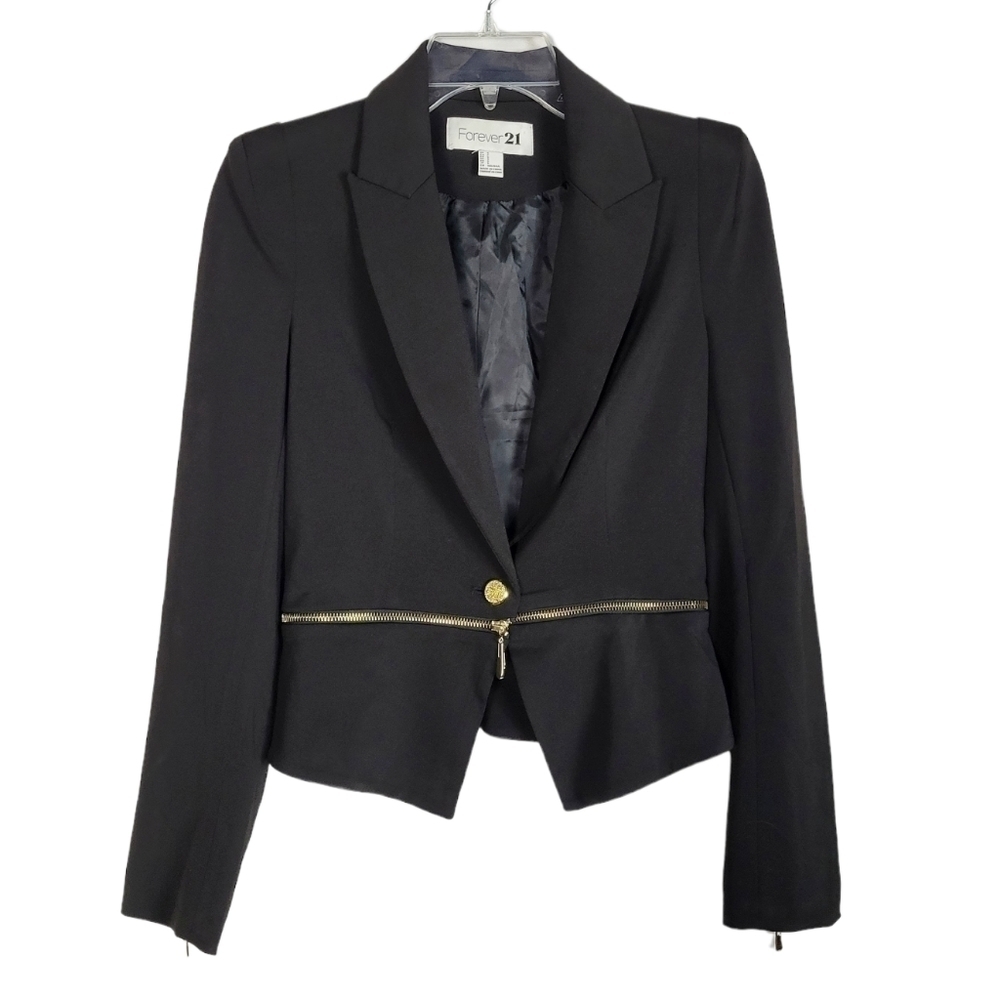 Forever 21 Black Blazer with Gold Zipper Detail